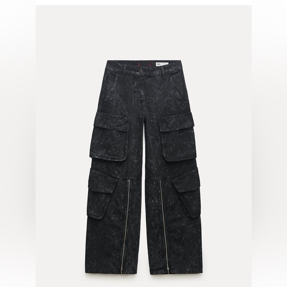 NWT ZARA RELAXED MID WAIST CARGO JEANS ZW COLLECTION ZW Collection | Size Large - Picture 2 of 8